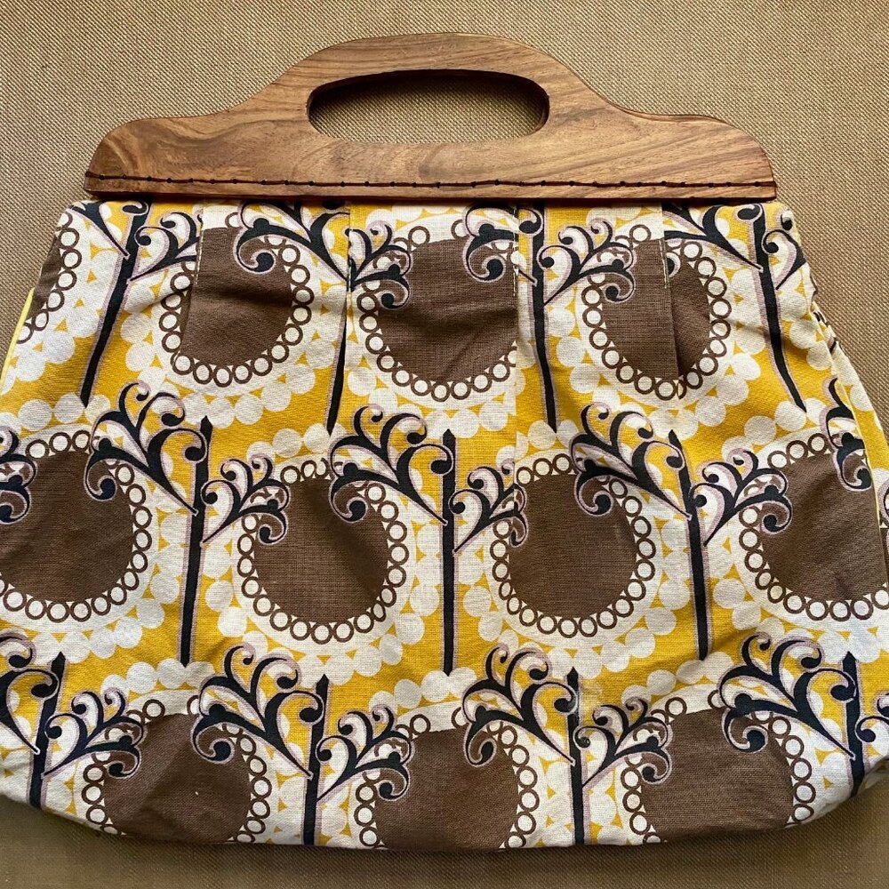 Wood handle Fabric Satchel Clutch
